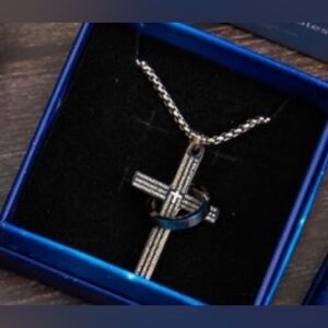 Men’s Black & Silver Cross Pendant Chain Necklace